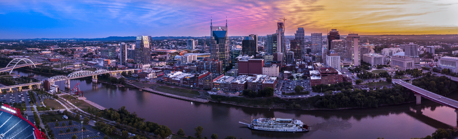 Downtown Nashville skyline at twilight — Greater Nashville Home Watch, accredited home watch for unoccupied Middle Tennessee homes.
